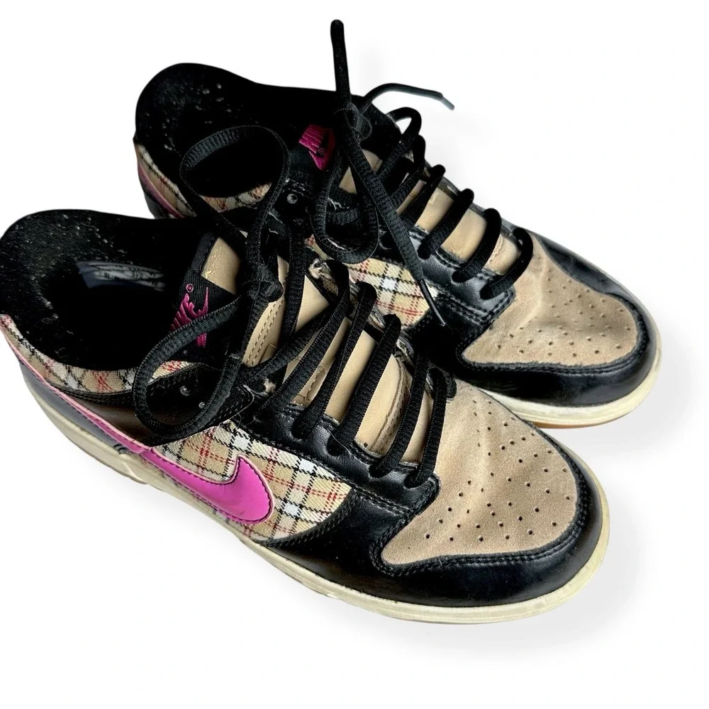 Nike Dunk Low Girls Shoes Plaid Size 5 Hemp/Pinkfire Ii-Sail-Light‎ Brown 2008